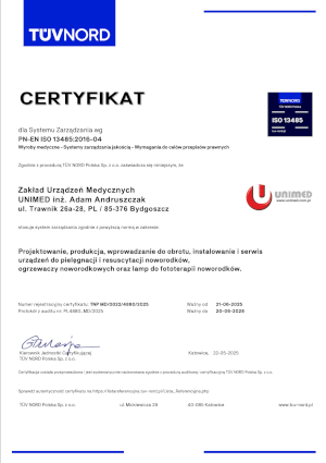 Certyfikat ISO 13485:2015 wersja polska